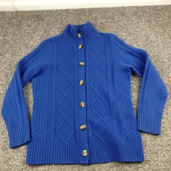 L.L. Bean Sweaters - LL Bean Sweater Cardigan Extra Fine Merino Wool Cable Knit Blue Womens Medium